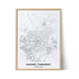 Plakat z mapą miasta Harare