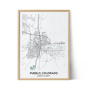 Cartel del mapa de la ciudad de Pueblo