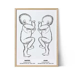 Lámina Nacimiento para Gemelos o Mellizos — impresión artística personalizada