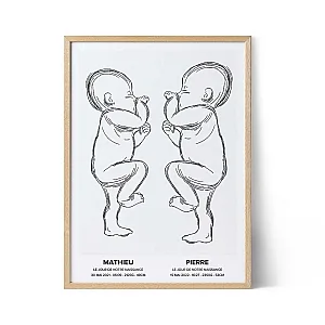Affiche de Naissance Jumeaux — cadeau personnalisé bébé et famille