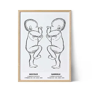 Quadro Nascita Per Due Bebè — regalo personalizzato per neonato e famiglia