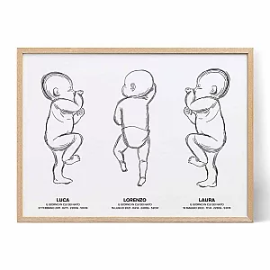 Quadro Nascita Per Tre Bebè — regalo personalizzato per neonato e famiglia