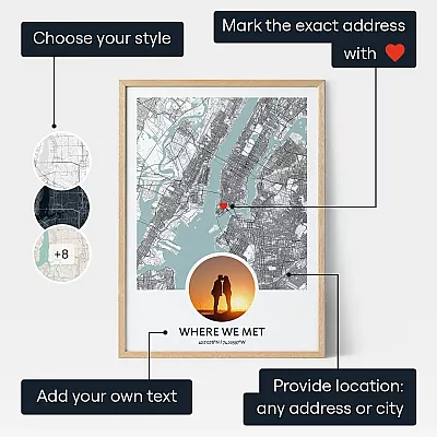 Where We Met Map With Photo — personalised map of where you first met