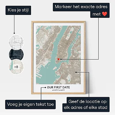 Onze Eerste Afspraak Map — gepersonaliseerde kaart van de ontmoetingsplaats