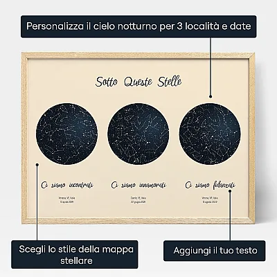 Mappa Stellare Tripla — stampa personalizzata mappa stellare