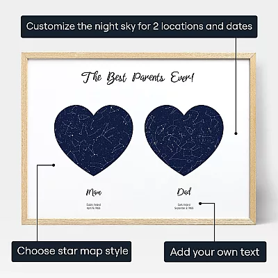 Mam Dad Double Star Map — personalised star map print
