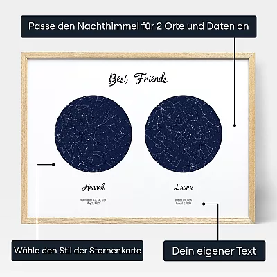 Bester Freund Doppelsternkarte — personalisiertes Sternenkarten-Poster - Schweiz