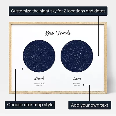 Best Friend Double Star Map — personalised star map print