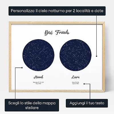 Doppia Mappa Stellare Dellamicizia — stampa personalizzata mappa stellare