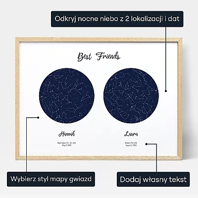 Podwojna Mapa Gwiazd Dla Najlepszej Przyjaciolki — personalizowana mapa gwiazd