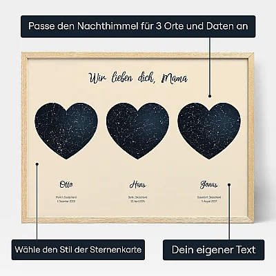 Die Dreifache Sternenkarte Für Mama — personalisiertes Sternenkarten-Poster