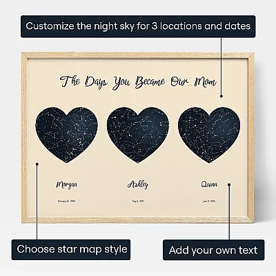 Triple Star Map For Mom — personalized star map print