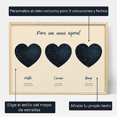 Mapa Estelar Triple Para Mama — impresión personalizada mapa estelar