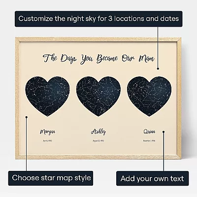 Triple Star Map For Mam — personalised star map print