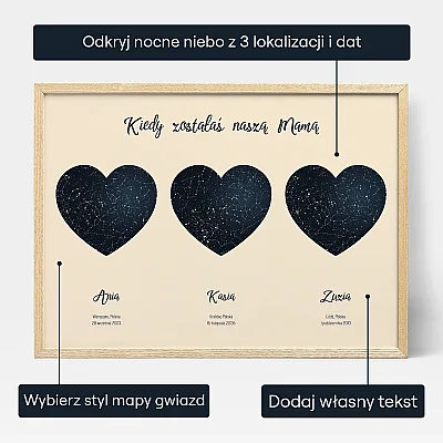 Potrojna Mapa Gwiazd Dla Mamy — personalizowana mapa gwiazd