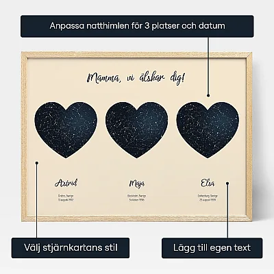 Drie Sterren Map Voor Mama — gepersonaliseerde sterrenkaart print