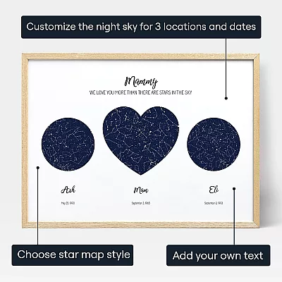 Our Mam Triple Star Map — personalised star map print