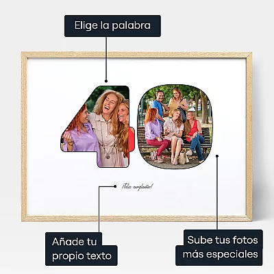 Collage Fotografico Cuarenta Cumpleanos — arte de pared fotográfico personalizado