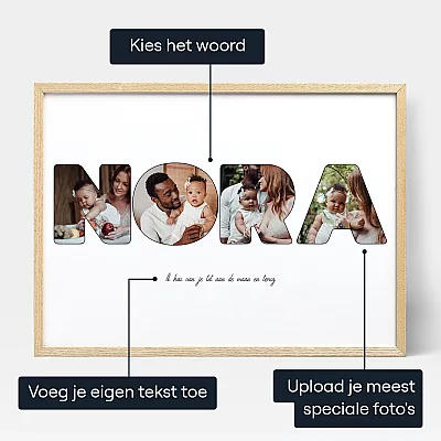 Baby Naam Foto Collage — gepersonaliseerde fotomuurkunst