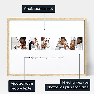 Collage Photo En Lettre Pour Maman — art mural photo personnalisé