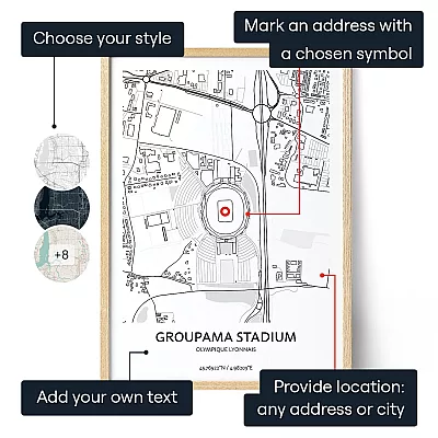 Olympique Lyon Groupama Stadium Map — personalized art print