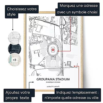 Olympique Lyonnais Carte Du Groupama Stadium — affiche artistique personnalisée