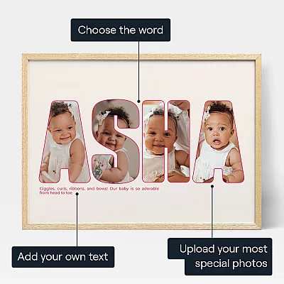 Baby Name Photo Collage — personalised photo wall art print