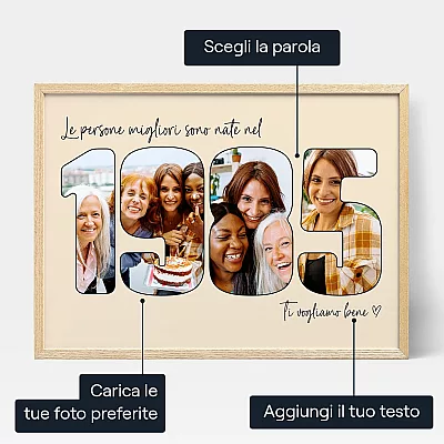 Collage Fotografico Con Lanno Di Nascita — regalo personalizzato per neonato e famiglia