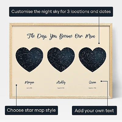 Triple Star Map For Mum — personalised star map print