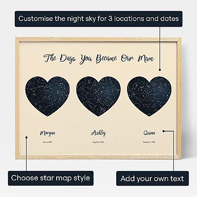 Triple Star Map For Mum — personalised star map print
