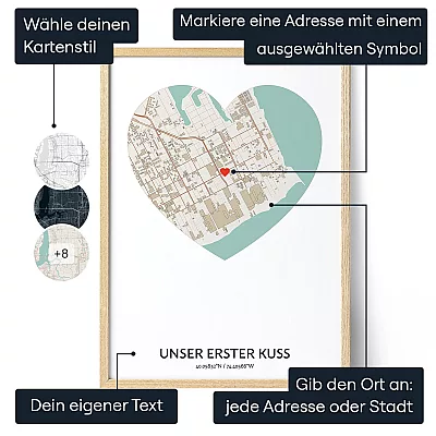 Unser Erster Kuss Karte — personalisierter Kunstdruck - Schweiz