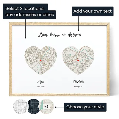 Love Knows No Distance Map For Mum