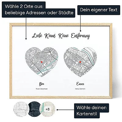 Liebe Kennt Keine Entfernung — personalisierter Karten-Druck - Schweiz