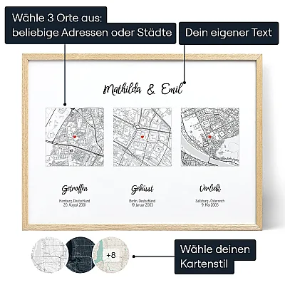 Getroffen Gekusst Verlobt Karte — personalisierter Kunstdruck - Schweiz