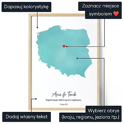 Personalizowana Mapa Akwarela — personalizowany prezent dla niego