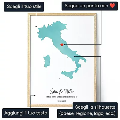 Mappa Personalizzata Effetto Acquerello — regalo personalizzato per lui