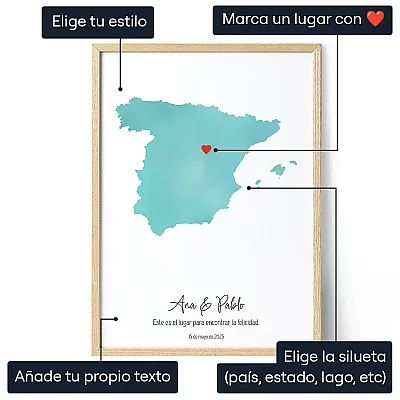 Mapa Acuarela Personalizado — regalo personalizado para él
