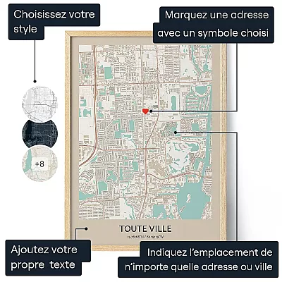 Affiche Carte De Ville Personnalisee — affiche plan de ville personnalisée