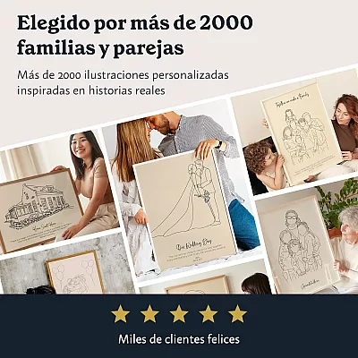 Collage de retratos line art personalizados elegidos por más de 2000 familias y parejas satisfechas. - Póster de arte lineal
