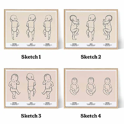 trio birth poster color and illustration