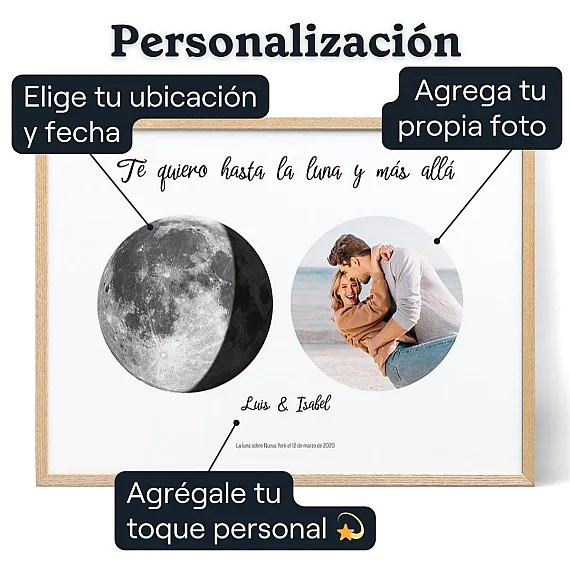 Compromiso Noche Luna Fase Con Foto — impresión personalizada fase lunar