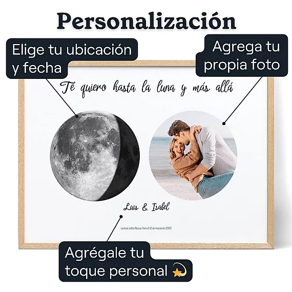 Compromiso Noche Luna Fase Con Foto — impresión personalizada fase lunar