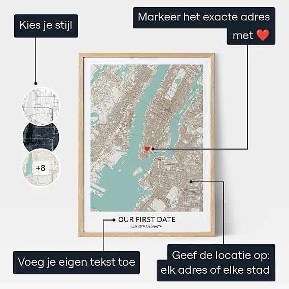 Onze Eerste Afspraak Map — gepersonaliseerde kaart van de ontmoetingsplaats