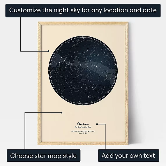 The Day You Were Born star map showing sky style, location and custom text