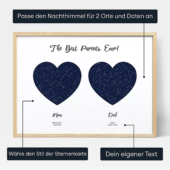 Doppelsternkarte Fuer Mama Und Papa — personalisiertes Sternenkarten-Poster - Schweiz