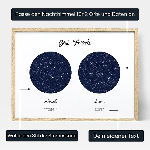 Bester Freund Doppelsternkarte — personalisiertes Sternenkarten-Poster - Schweiz