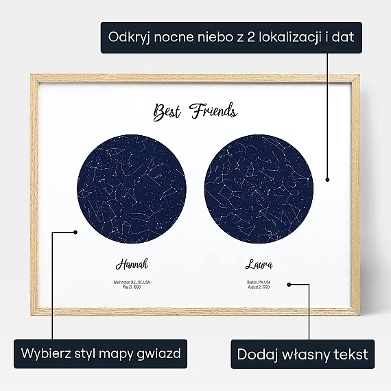 Podwojna Mapa Gwiazd Dla Najlepszej Przyjaciolki — personalizowana mapa gwiazd
