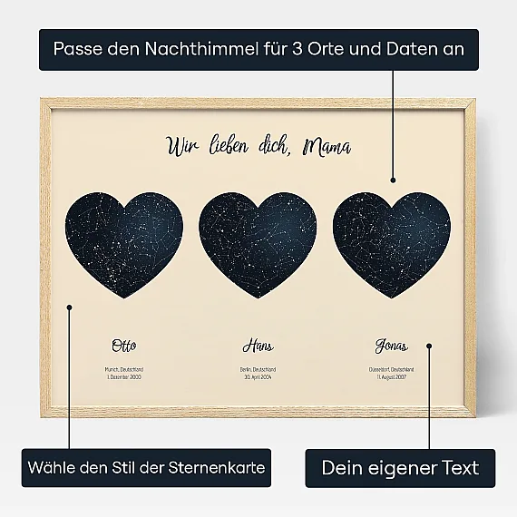 Die Dreifache Sternenkarte Für Mama — personalisiertes Sternenkarten-Poster