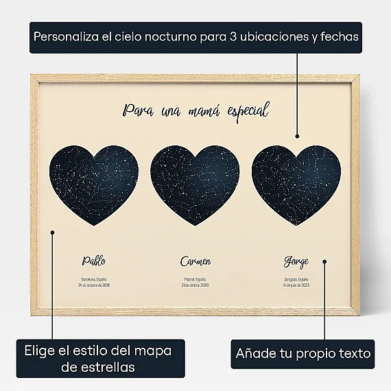 Mapa Estelar Triple Para Mama — impresión personalizada mapa estelar