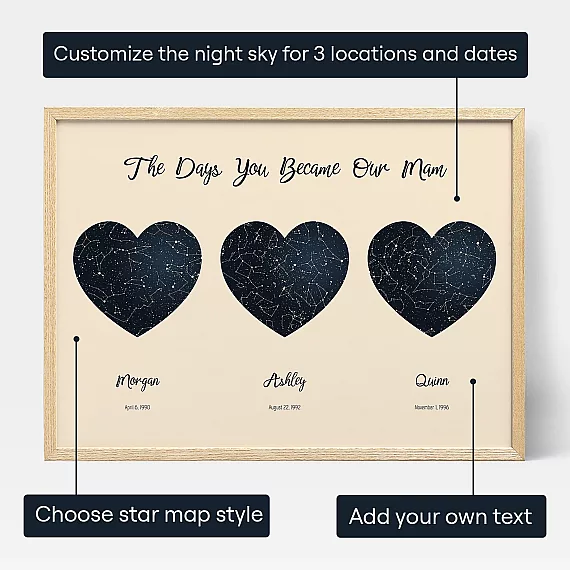 Triple Star Map For Mam — personalised star map print